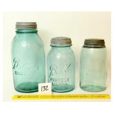 (3) Vintage Ball Mason Jars; 1/2 Gallon, (2) Qt