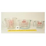 (3) Pyrex Measuring Cups; (2) 1 Quart & (1) 1 Cup
