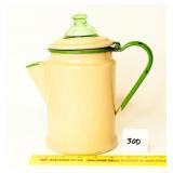 Vintage Graniteware Coffee Pot; glass knob on top