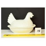 Vintage Milk Glass Hen on Nest; does glow under