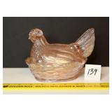 Vintage Pink Hen on Nest w/ split tail