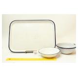 Vintage Graniteware Tray, blue & white; also