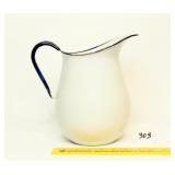 Large Vintage Graniteware Pitcher, Blue & White