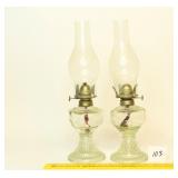 Matching Pair of Vintage Oil Lamps; have a bird