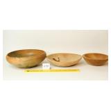 (3) Wooden Bowls; smallest one is marked on
