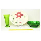 Vintage Green Glass Bowl & Vase, Also included is