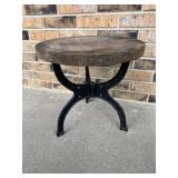Vintage Stool; Wooden top w/ cast iron base;