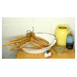 Enamelware Wash Pan, Juicer, Wooden Hangers &