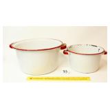 Pair of Vintage Red & White Graniteware Pans