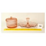 Vintage Pink Glass Powder Dish & Vintage Pink