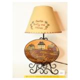 Primitive Lamp w/ Shade; metal w/ plate hanger on