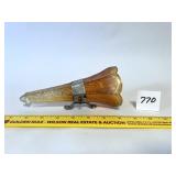 A vintage marigold glass wall pocket vase with