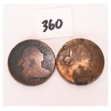 A Pair of large one cent coins - the dates appear