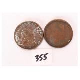 Two large one cent coins, 1813 and 1814