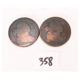 Two large one cent coins. 1807 and the other is