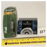 A Remington 20 gauge full choke, and a box of