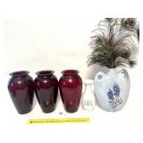 A group lot of bases including ruby red glass, a