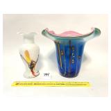 A pair of art glass vases - one is a Millefiori