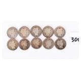 (10) Barber Dimes. The dates range from 1900 to
