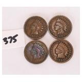 (4) Indian head pennies. 1902, 1904, 1903 and