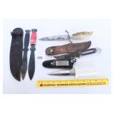 A group lot of knives - two are throwing knives