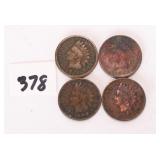(4) Indian head pennies. 1901, 1900, 1902 and