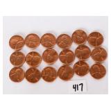(18) 1954 uncirculated wheat pennies