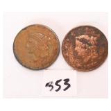 (2) Large One Cent Coins, you have an 1839 and