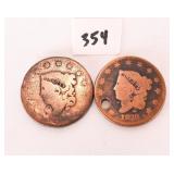 (2) large one cent coins, one is an 1828, it