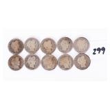 (10) Barber Dimes. They range from 1897 to 1915.
