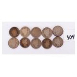 (10) Silver Barber Dimes. They date from 1893 to