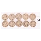 (10) Mercury Dimes, ranging from 1935 to 1945