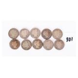 (10) Barber Dimes. They range from 1901 to 1916.