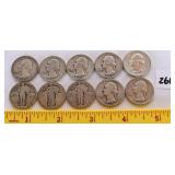 (10) silver quarters including some standing