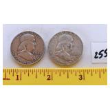 (2) Franklin silver half dollars. 1958 and 1962