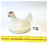 A small vintage milk glass hen on nest - Located