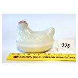A small vintage milk glass hen on nest - Located