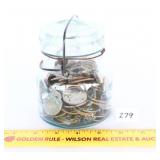 A vintage Atlas E-Z seal blue jar and it contains