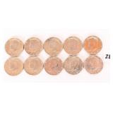 (10) 40% Silver Kennedy Half Dollars. The dates