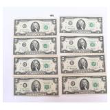 (8) 1976 $2 bill. Two of the bills have