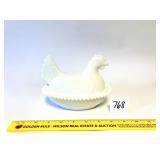 A vintage milk glass hen on the nest - Located in