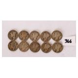 (10) mercury dimes, 1920, 1920 D, 1920 S, 1923,