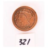 1853 Large One Cent Coin