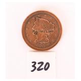 1855 Large One Cent Coin. It is stamped across
