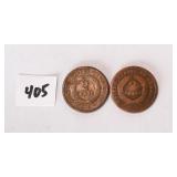 1864 two cent piece and another two cent piece