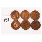 (6) Indian head pennies. The dates are 1900,