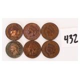 (6) Indian head pennies. 1899, 1889, 1903, 1901,