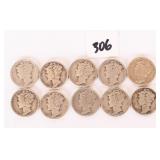 (10) Mercury Dimes, they range from 1938 to 1945