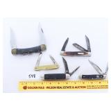 Five pocket knives includes a Boker tree brand,