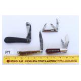 Four pocket knives including a three blade case